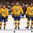 TORONTO, CANADA - DECEMBER 31: Sweden's Leon Bristedt #28, Andreas Englund #6 and William Lagesson #3 look on during the national anthem after a preliminary round win over Switzerland at the 2015 IIHF World Junior Championship. (Photo by Andre Ringuette/HHOF-IIHF Images)

